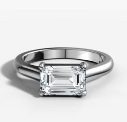 East West Engagement Ring with Emerald Cut Diamond