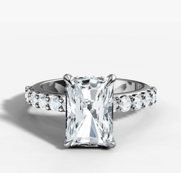 Shared Prong Diamond Engagement Ring with Radiant Cut Diamond