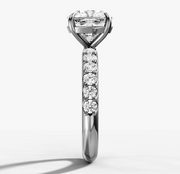 Shared Prong Diamond Engagement Ring with Cushion Cut Diamond