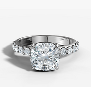 Shared Prong Diamond Engagement Ring with Cushion Cut Diamond
