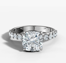 Shared Prong Diamond Engagement Ring with Cushion Cut Diamond