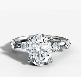 Floating Round Diamond Engagement Ring with Oval Cut Diamond