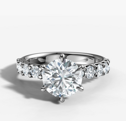 Powerful Prong Set Diamond Engagement Ring with Round Brilliant Cut Diamond