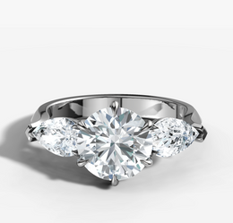 Pear Trilogy Engagement Ring with Round Brilliant Cut Diamond