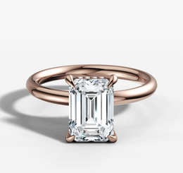 Hidden Halo Signature Solitaire Engagement Ring with Emerald Cut Diamond