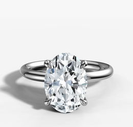 Hidden Halo Signature Solitaire Engagement Ring with Oval Cut Diamond