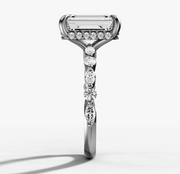 Petite Marquise and Round Single Prong Diamond Engagement Ring with Emerald Cut Diamond