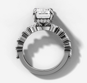 Petite Marquise and Round Single Prong Diamond Engagement Ring with Emerald Cut Diamond