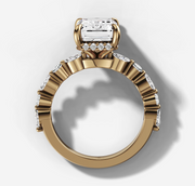 Petite Marquise and Round Single Prong Diamond Engagement Ring with Emerald Cut Diamond