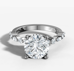 Petite Marquise and Round Single Prong Diamond Engagement Ring with Round Brillian Cut Diamond
