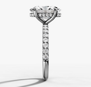 Hidden Halo Petite Shared Prong Diamond Engagement Ring with Oval Cut Diamond