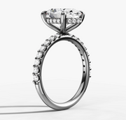 Hidden Halo Petite Shared Prong Diamond Engagement Ring with Oval Cut Diamond