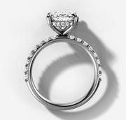 Hidden Halo Petite Shared Prong Diamond Engagement Ring with Oval Cut Diamond
