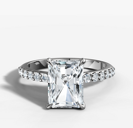 Hidden Halo Petite Shared Prong Diamond Engagement Ring with Radiant Cut Diamond