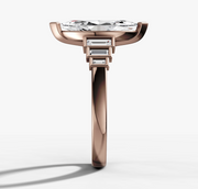 Baguette Accent Engagement Ring with Marquise Cut Diamond