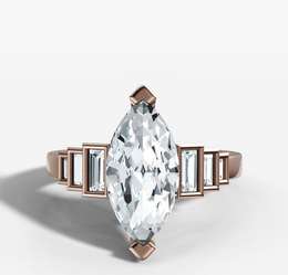 Baguette Accent Engagement Ring with Marquise Cut Diamond