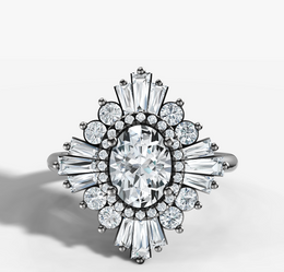 Fancy Halo Diamond Engagement Ring with Oval Cut Diamond