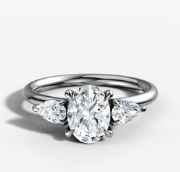 Pear Trilogy Engagement Ring with Oval Cut Diamond