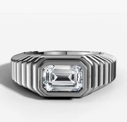 Ripple Bezel Set East West Engagement Ring with Emerald Cut Diamond