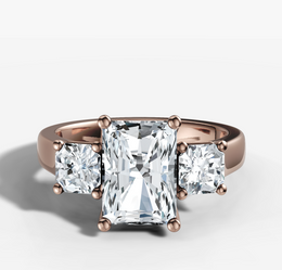 Square Radiant Trilogy Engagement Ring with Radiant Cut Diamond