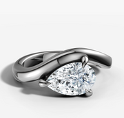 East West Curved Engagement Ring with Pear Cut Diamond
