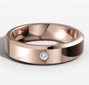 Beveled Edge Band With Round Cut Diamond