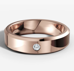 Beveled Edge Band With Round Cut Diamond
