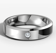 Beveled Edge Band With Round Cut Diamond