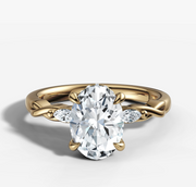Marquise Trilogy Twist Diamond Engagement Ring with Oval Cut Diamond