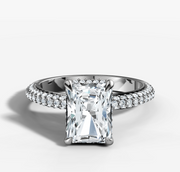 Knife Edge Pave Engagement Ring with Radiant Cut Diamond