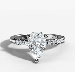 Petite Pave Diamond Engagement Ring with Pear Cut Diamond