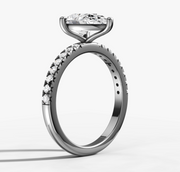 Petite Pave Diamond Engagement Ring with Pear Cut Diamond