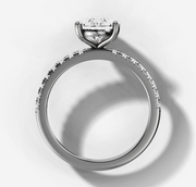 Petite Pave Diamond Engagement Ring with Pear Cut Diamond