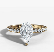 Petite Pave Diamond Engagement Ring with Pear Cut Diamond