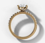 Petite Pave Diamond Engagement Ring with Pear Cut Diamond