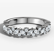 Shared Prong Cluster Band With Marquise and Round Brilliant Cut Diamonds