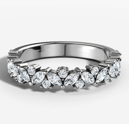 Shared Prong Cluster Band With Marquise and Round Brilliant Cut Diamonds