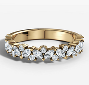 Shared Prong Cluster Band With Marquise and Round Brilliant Cut Diamonds