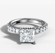 Hidden Halo Shared Prong Diamond Engagement Ring with Princess Cut Diamond
