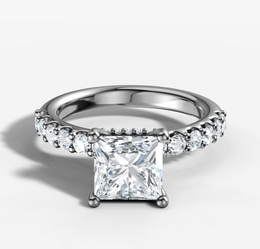 Hidden Halo Shared Prong Diamond Engagement Ring with Princess Cut Diamond