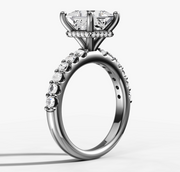 Hidden Halo Shared Prong Diamond Engagement Ring with Princess Cut Diamond