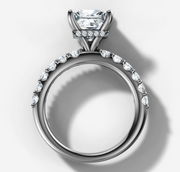 Hidden Halo Shared Prong Diamond Engagement Ring with Princess Cut Diamond