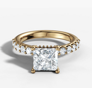 Hidden Halo Shared Prong Diamond Engagement Ring with Princess Cut Diamond