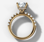 Hidden Halo Shared Prong Diamond Engagement Ring with Princess Cut Diamond