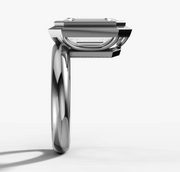 Floating Bezel Set Engagement Ring with Emerald Cut Diamond