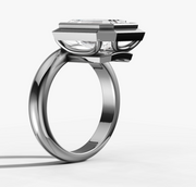 Floating Bezel Set Engagement Ring with Emerald Cut Diamond