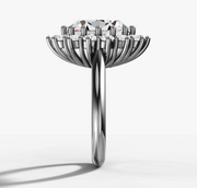 Starburt Halo Diamond Engagement Ring with Oval Cut Diamond