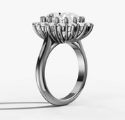 Starburt Halo Diamond Engagement Ring with Oval Cut Diamond