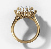 Starburt Halo Diamond Engagement Ring with Oval Cut Diamond