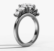 Five Stone Engagement Ring with Oval Cut Diamond